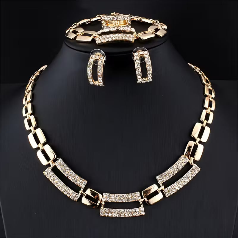 Elegantes Glieder-Schmuckset mit Strassdetails im rechteckigen Design