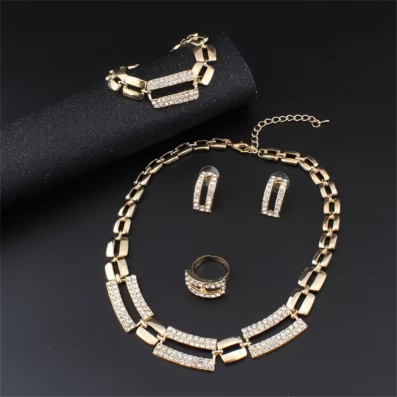 Elegantes Glieder-Schmuckset mit Strassdetails im rechteckigen Design